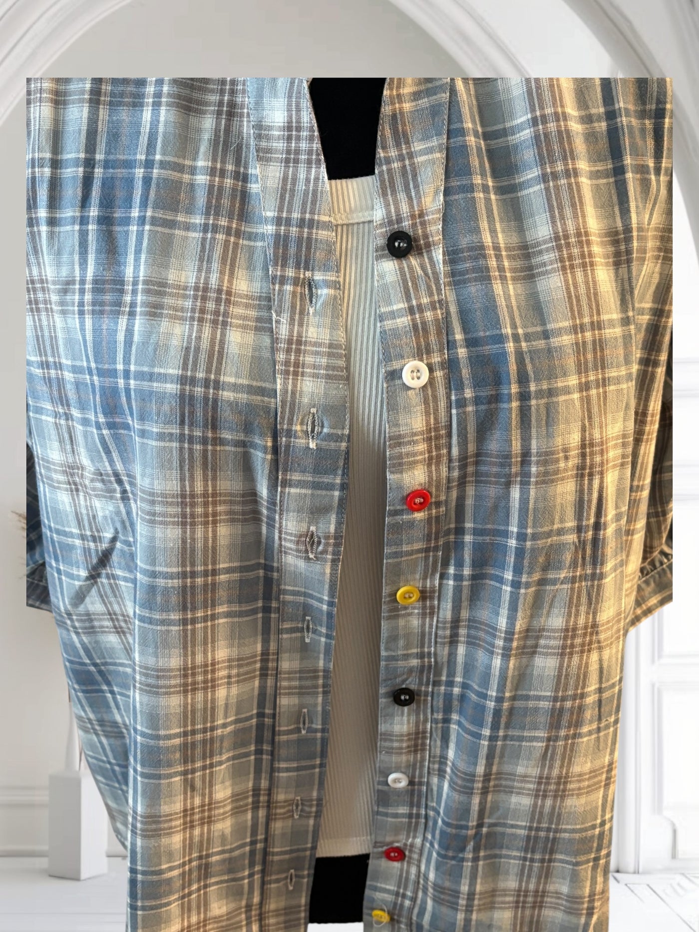 Plaid Shirt Women's Short Sleeves Summer Thin  drawstring Cotton Half-Sleeved Top