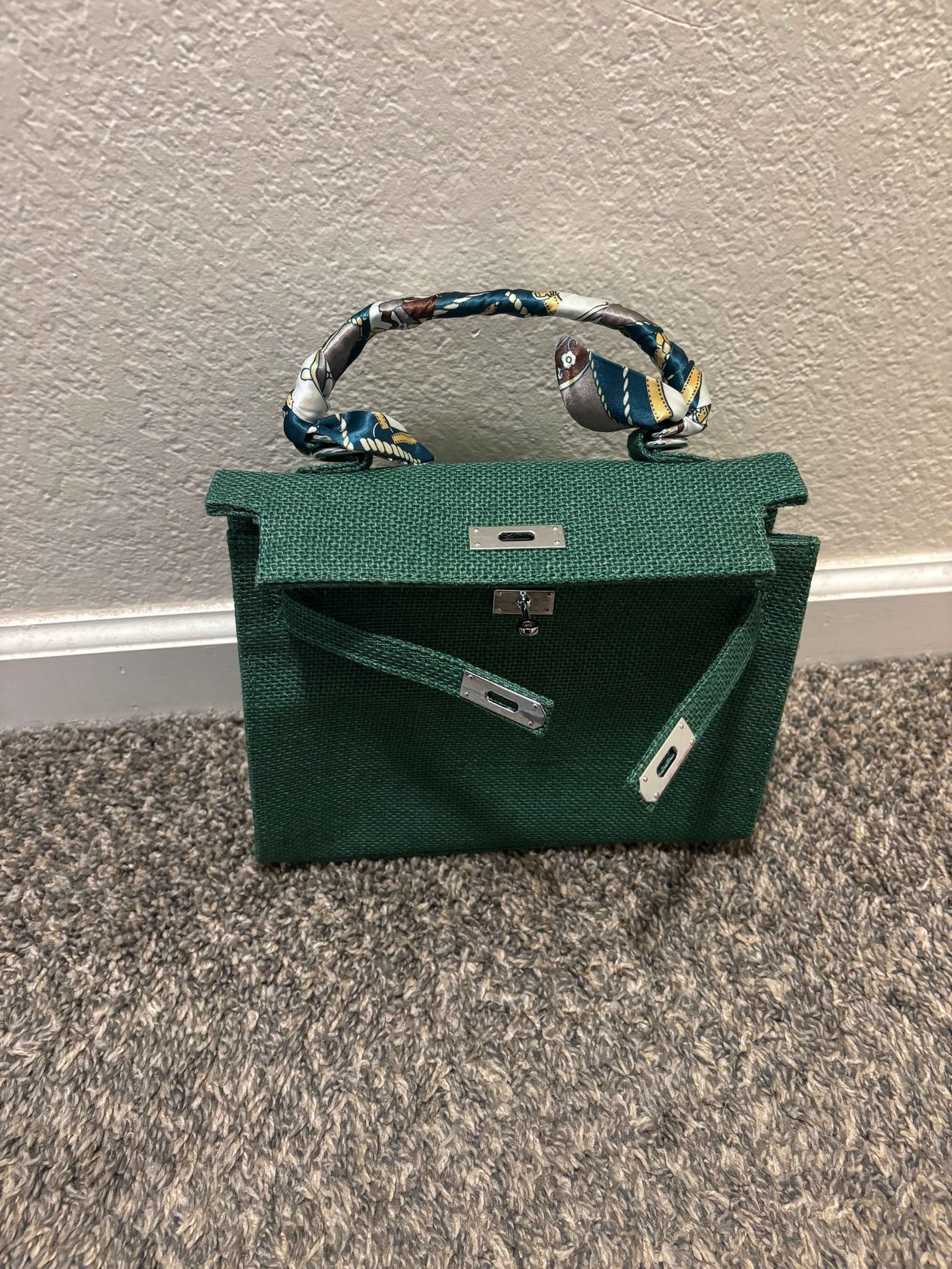 French Style Jute Mini Bag Crossbody Bag Women Green Color Tote Bag Shoulder Bag