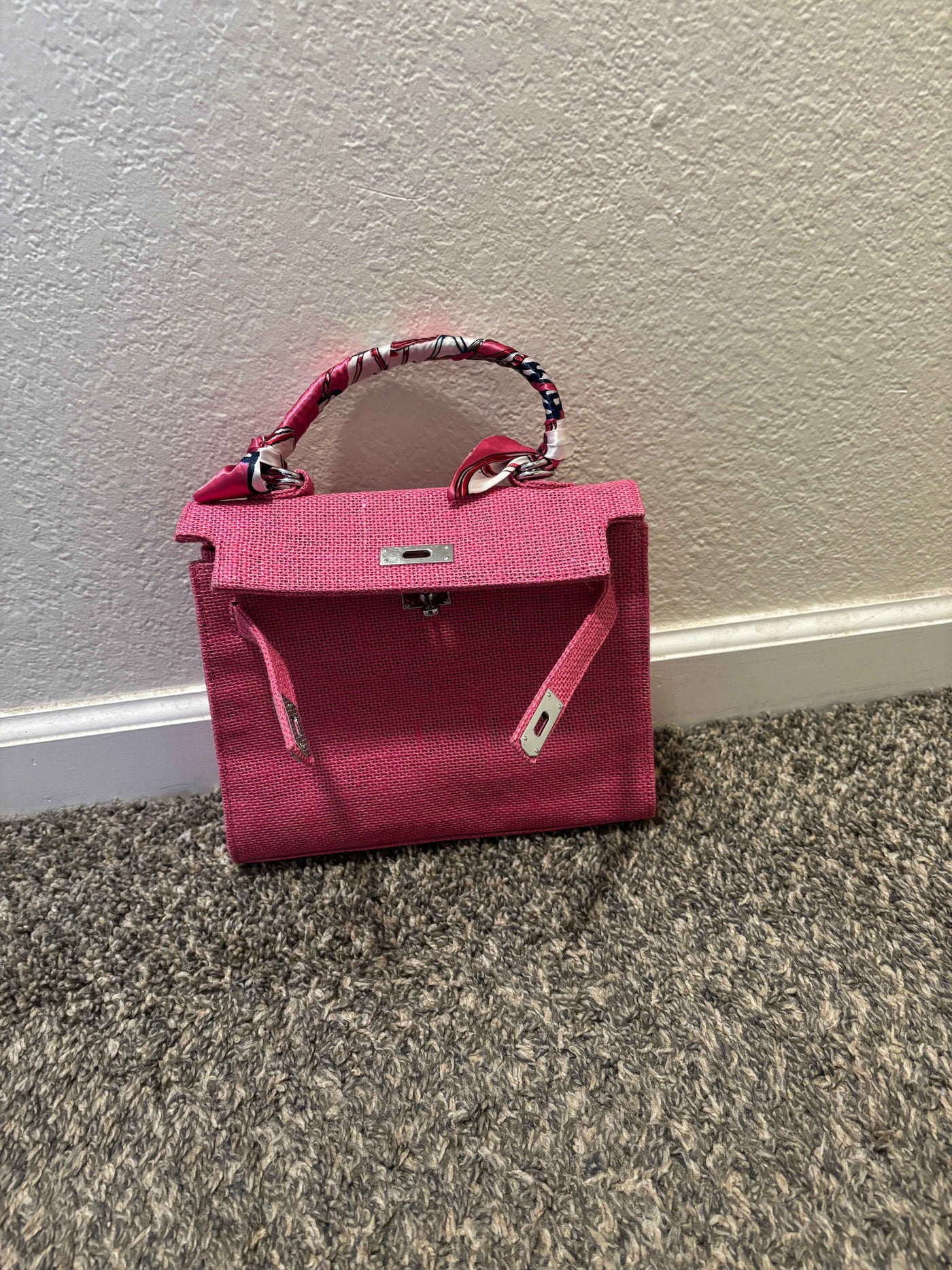 French Style Jute Mini Bag Crossbody Bag Women Pink Color Tote Bag Shoulder Bag