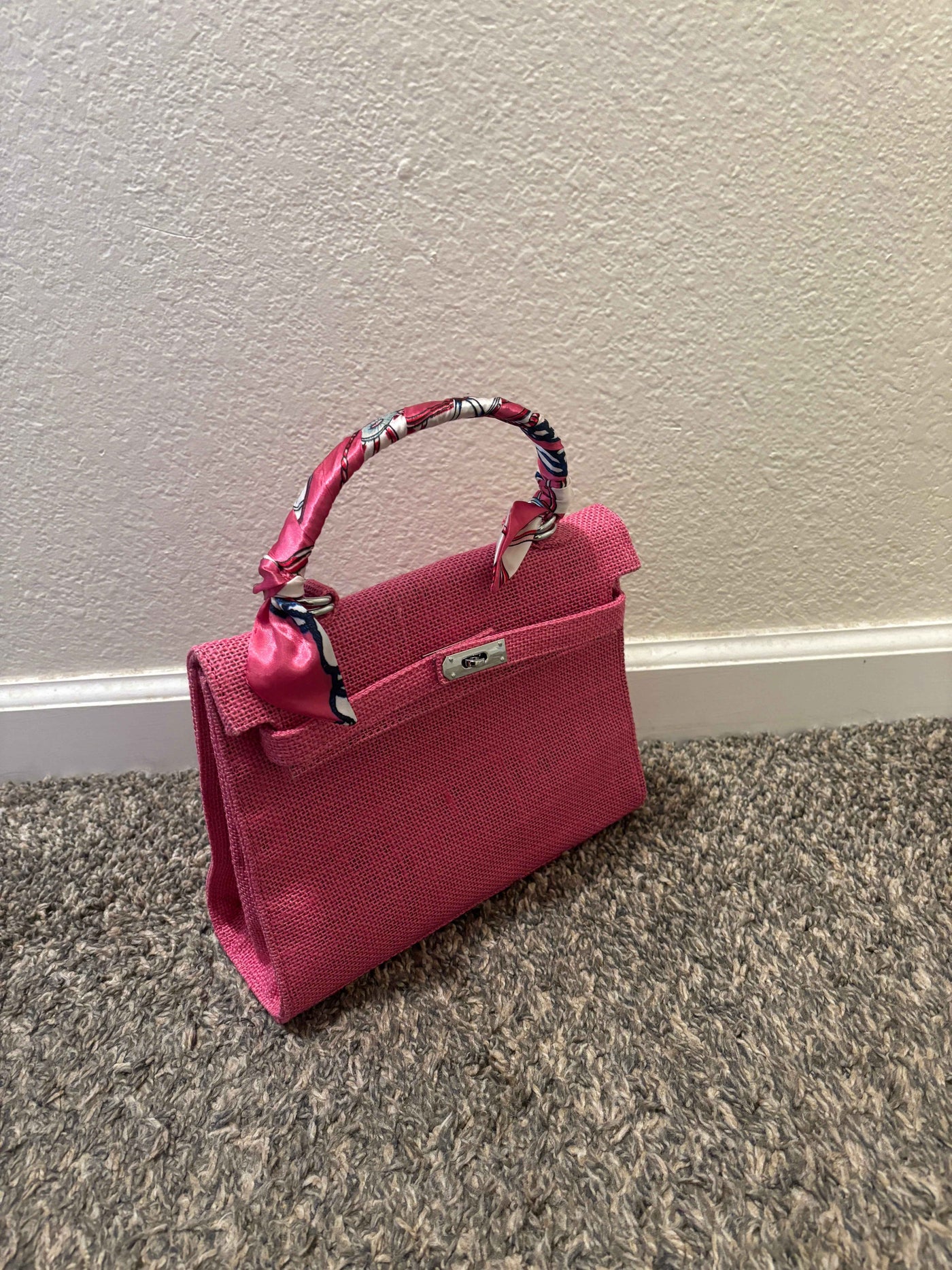 French Style Jute Mini Bag Crossbody Bag Women Pink Color Tote Bag Shoulder Bag