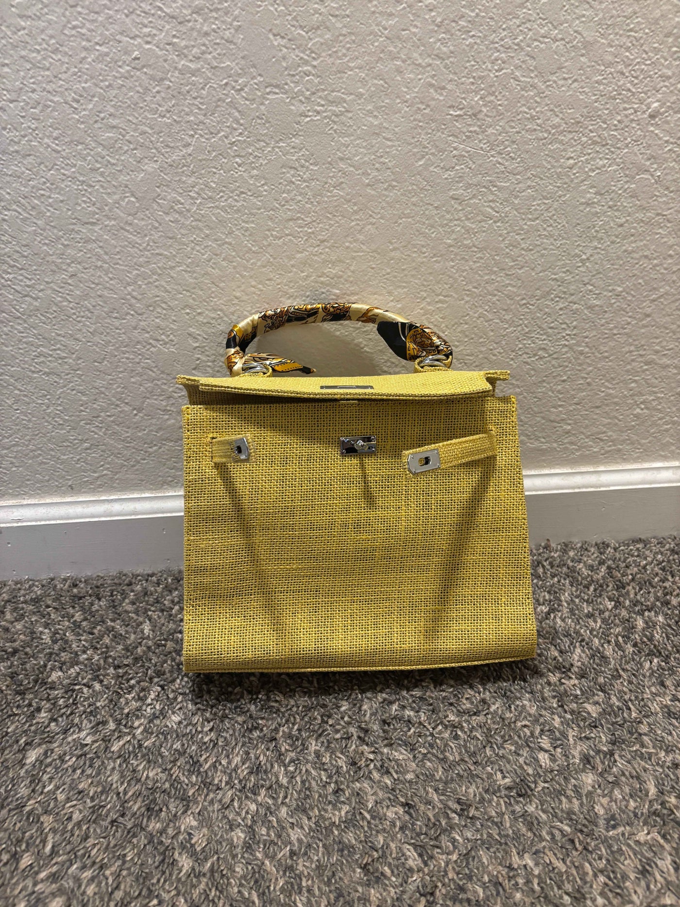 French Style Jute Mini Bag Crossbody Bag Women Yellow Color Tote Bag Shoulder Bag