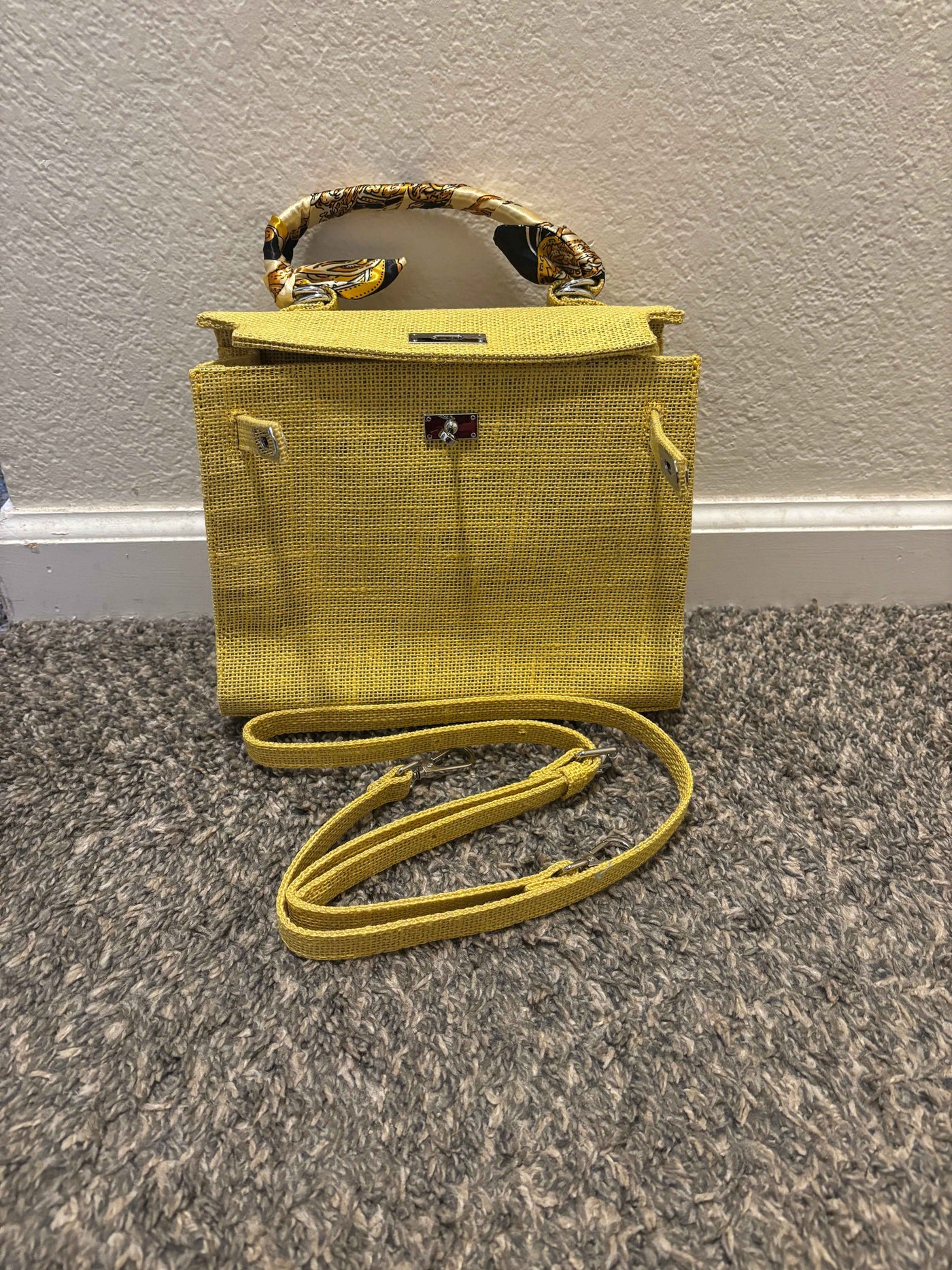 French Style Jute Mini Bag Crossbody Bag Women Yellow Color Tote Bag Shoulder Bag