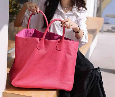 Genuine leather Larger capacity Tote Bag Cowhide Simple Soft Leather