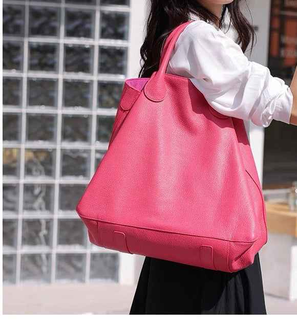 Genuine leather Larger capacity Tote Bag Cowhide Simple Soft Leather
