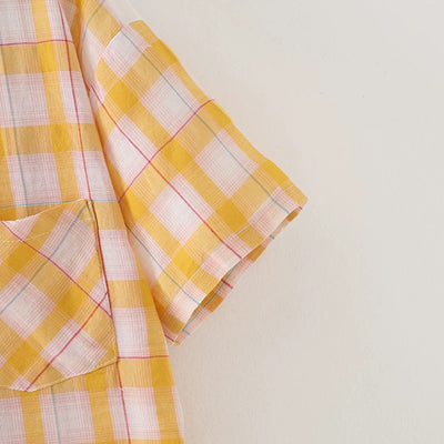 Women Plaid Shirt Summer Top Short Sleeves Thin Plaid Top