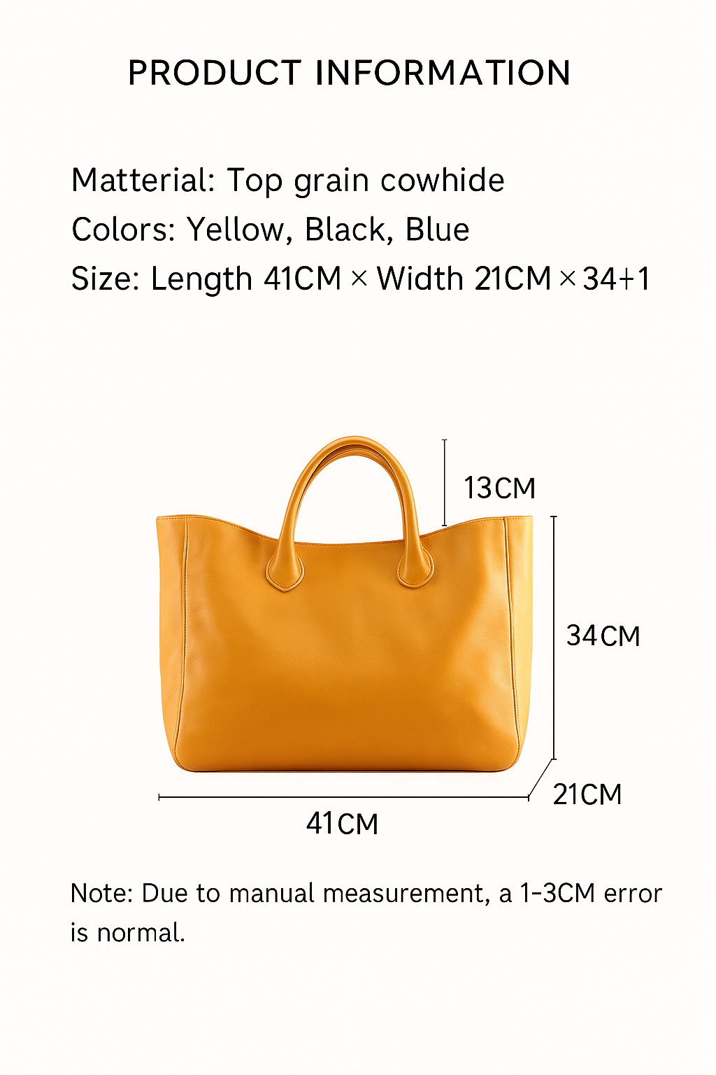 Genuine leather Larger capacity Tote Bag Cowhide Simple Soft Leather
