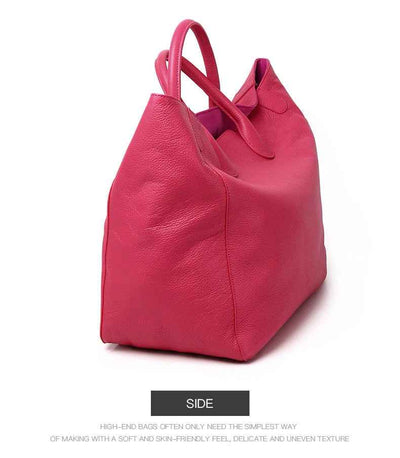 Genuine leather Larger capacity Tote Bag Cowhide Simple Soft Leather