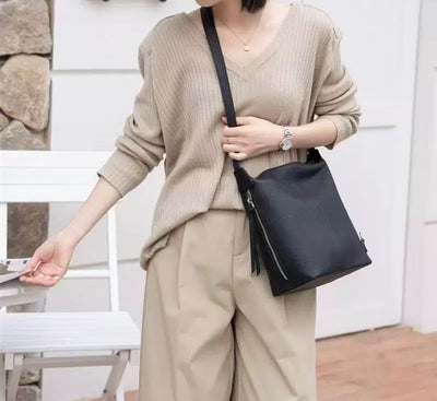 Genuine Leather Underarm Bag Cowhide Large-capacity Bucket Bag Backpack Versatile Bag