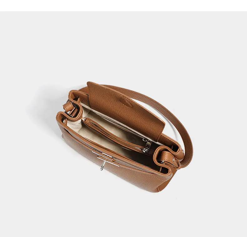 Lock Design Leather Bag - Genuine Leather Shoulder Crossbody Tote Bag Lock Design Leather Bag Genuine Leather Shoulder Bag Crossbody Bag Tote Bag