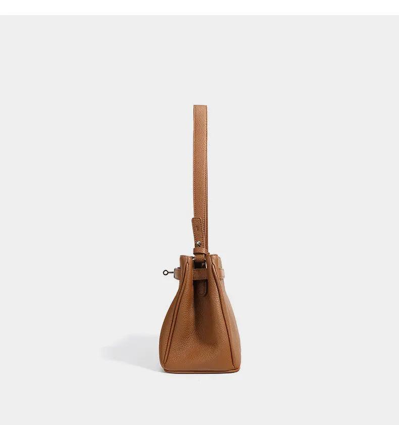 Lock Design Leather Bag - Genuine Leather Shoulder Crossbody Tote Bag Lock Design Leather Bag Genuine Leather Shoulder Bag Crossbody Bag Tote Bag