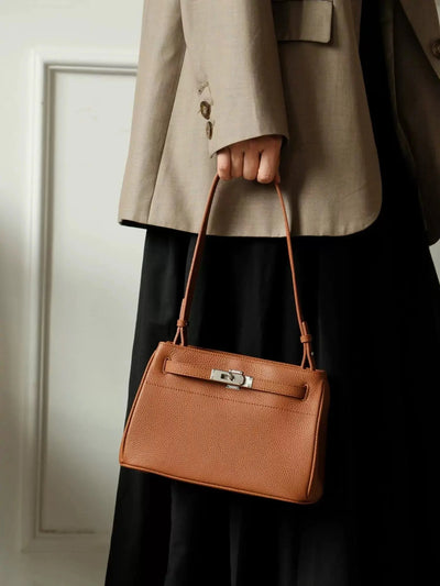 Lock Design Leather Bag - Genuine Leather Shoulder Crossbody Tote Bag Lock Design Leather Bag Genuine Leather Shoulder Bag Crossbody Bag Tote Bag