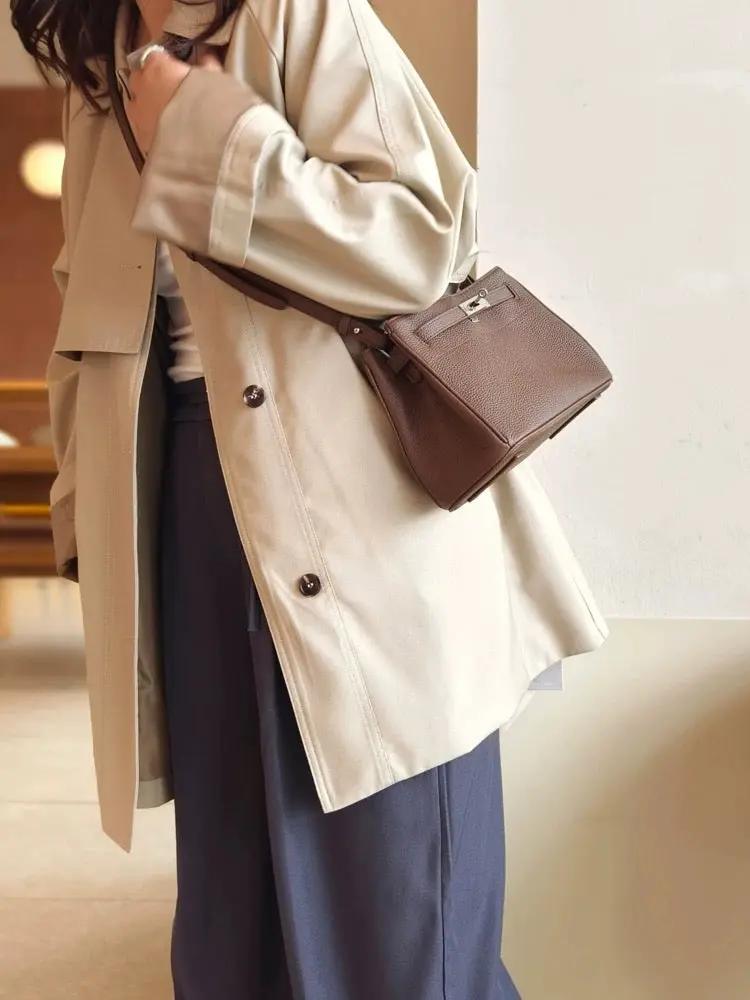 Lock Design Leather Bag - Genuine Leather Shoulder Crossbody Tote Bag Lock Design Leather Bag Genuine Leather Shoulder Bag Crossbody Bag Tote Bag