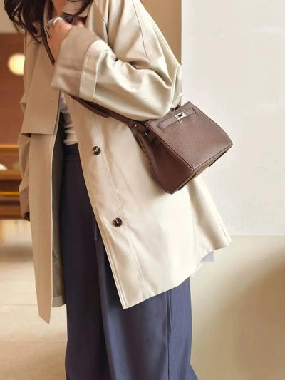 Lock Design Leather Bag - Genuine Leather Shoulder Crossbody Tote Bag Lock Design Leather Bag Genuine Leather Shoulder Bag Crossbody Bag Tote Bag