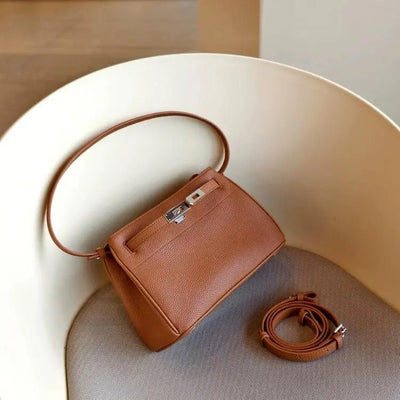 Lock Design Leather Bag - Genuine Leather Shoulder Crossbody Tote Bag Lock Design Leather Bag Genuine Leather Shoulder Bag Crossbody Bag Tote Bag