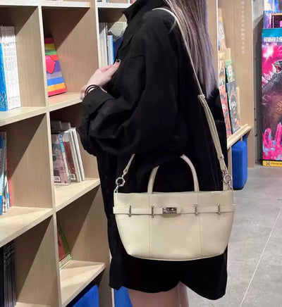 Genuine Leather Black Bags - Versatile Handbag with Lychee Pattern for Tote, Shoulder, and Crossbody Use Genuine Leather Lychee Pattern Handbag