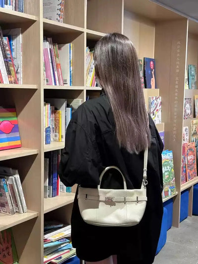 Genuine Leather Black Bags - Versatile Handbag with Lychee Pattern for Tote, Shoulder, and Crossbody Use Genuine Leather Lychee Pattern Handbag