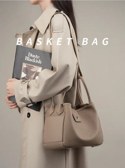 Genuine Leather Bucket Bag - Vegetable Basket, Shoulder & Crossbody Tote Bag Genuine Leather Vegetable Basket Bag Buc