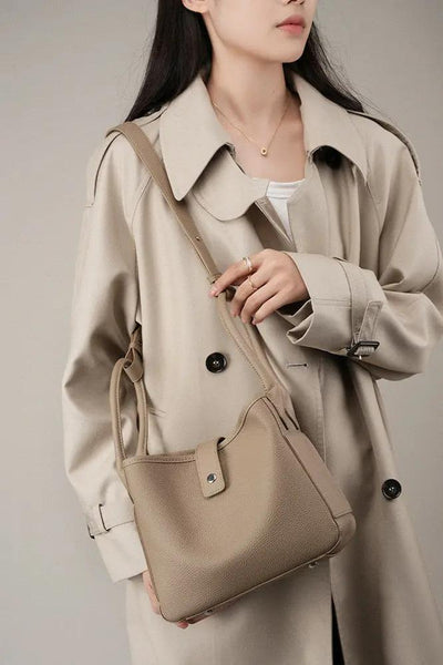 Genuine Leather Bucket Bag - Vegetable Basket, Shoulder & Crossbody Tote Bag Genuine Leather Vegetable Basket Bag Buc