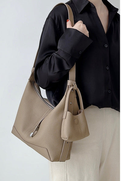 Genuine Leather Shoulder Bag - Minimalist Tote and Crossbody Handbag Genuine Leather Bag Minimalist Shoulder