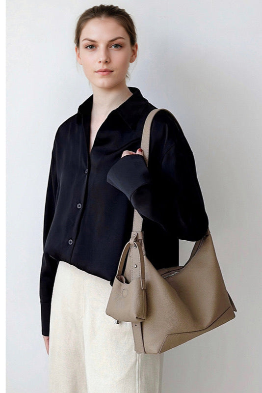 Genuine Leather Shoulder Bag - Minimalist Tote and Crossbody Handbag Genuine Leather Bag Minimalist Shoulder