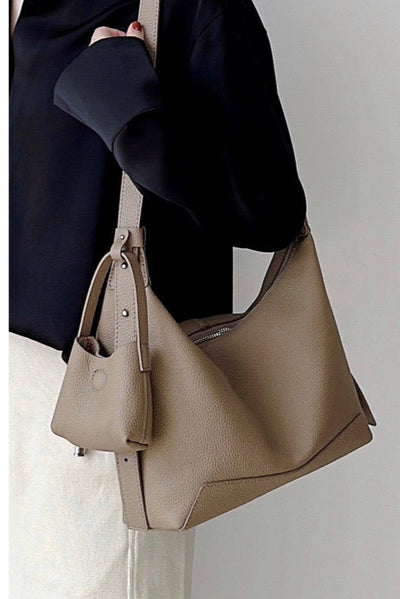 Genuine Leather Shoulder Bag - Minimalist Tote and Crossbody Handbag Genuine Leather Bag Minimalist Shoulder