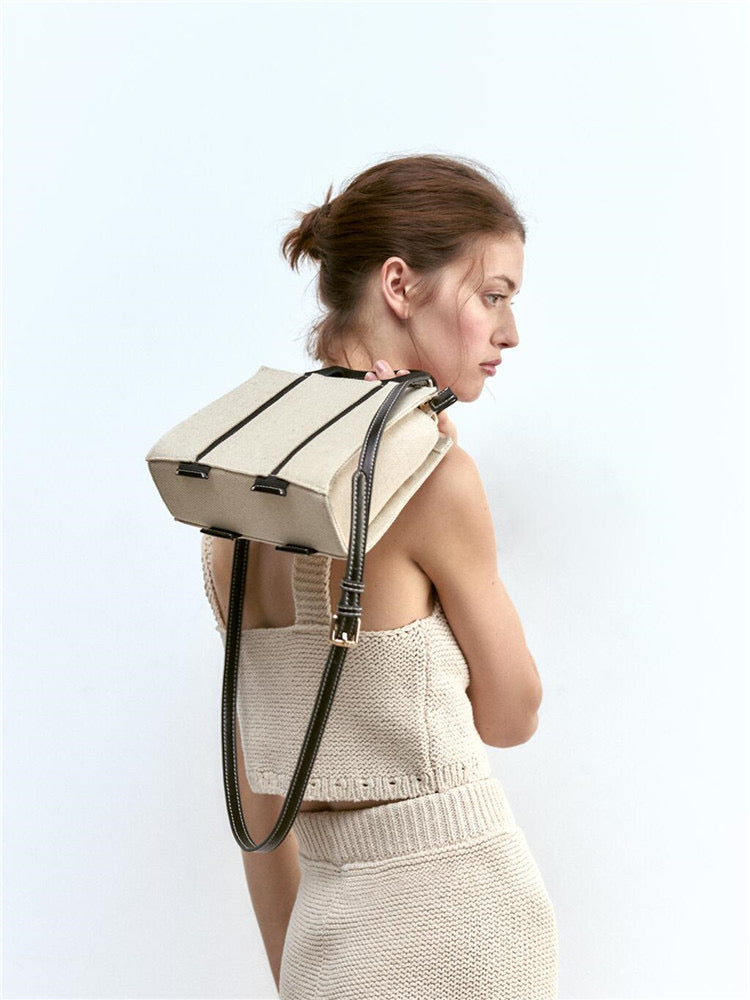 Canvas Shoulder Messenger Bag - Portable Crossbody Tote Bag Underarm Canvas Stitching Portable Shoulder Messe