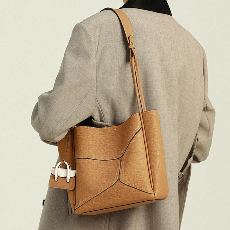 Genuine Leather Shoulder Tote Bag - Large Capacity Underarm Bag Genuine Leather Large Capacity Underarm