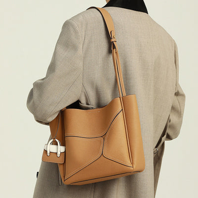 Genuine Leather Shoulder Tote Bag - Large Capacity Underarm Bag Genuine Leather Large Capacity Underarm
