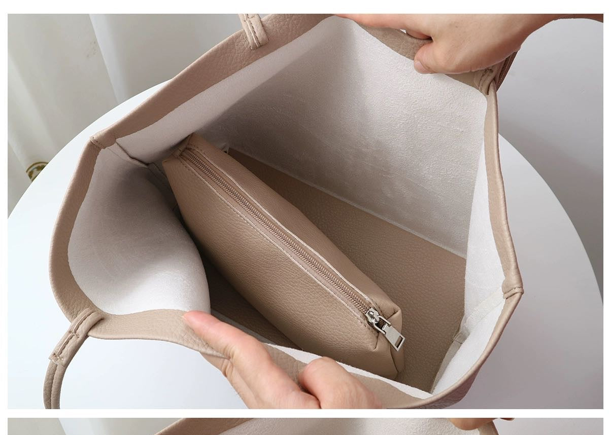 Vegan Leather Shoulder Bag - Large Capacity Soft Tote for Everyday Use Vegan Leather Large Capacity Soft Leathe