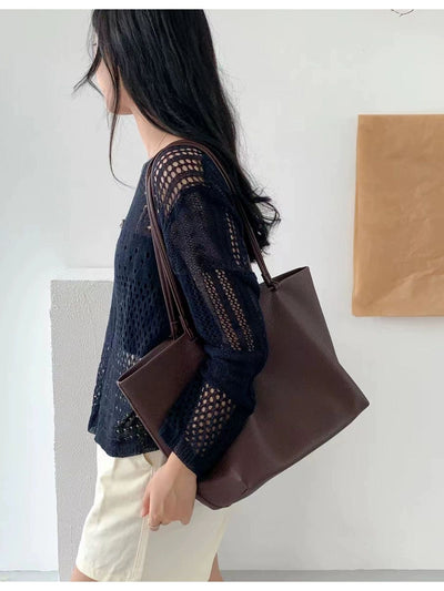 Vegan Leather Shoulder Bag - Large Capacity Soft Tote for Everyday Use Vegan Leather Large Capacity Soft Leathe