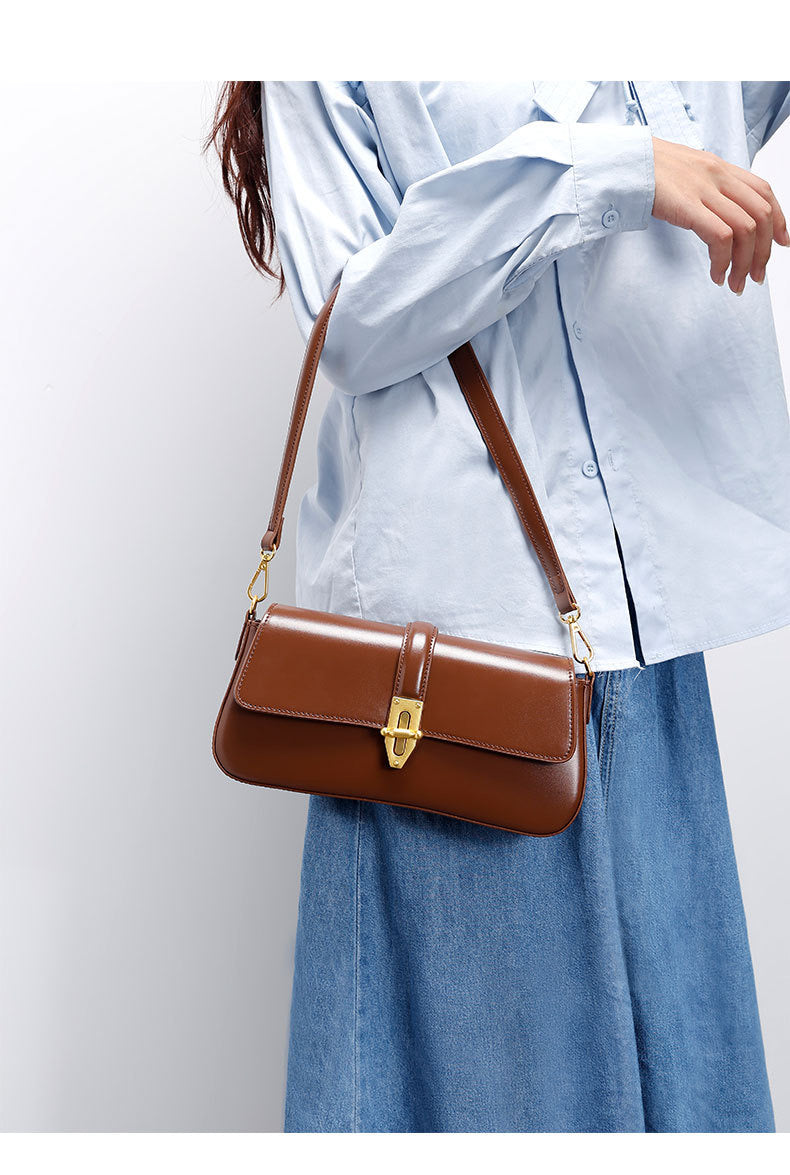 Genuine Leather Crossbody Bag - Stylish Underarm Tote and Baguette Shoulder Bag Genuine Leather Underarm Bag Tote Bag Ba