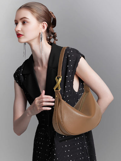 Genuine Leather Crossbody Tote Bag - Soft Women's Shoulder and Underarm Bag Genuine Leather Crescent Crossbody Soft