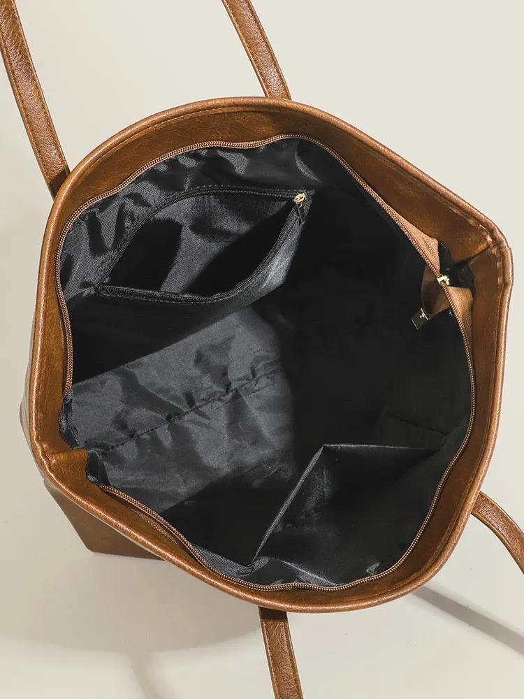 Vegan Leather Tote Bag for Larger Capacity and Style New Large-capacity Retro Tote Simple Com