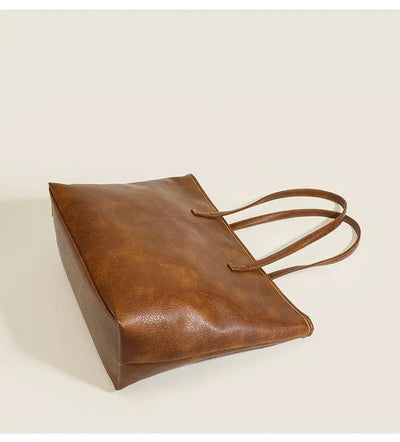 Vegan Leather Tote Bag for Larger Capacity and Style New Large-capacity Retro Tote Simple Com