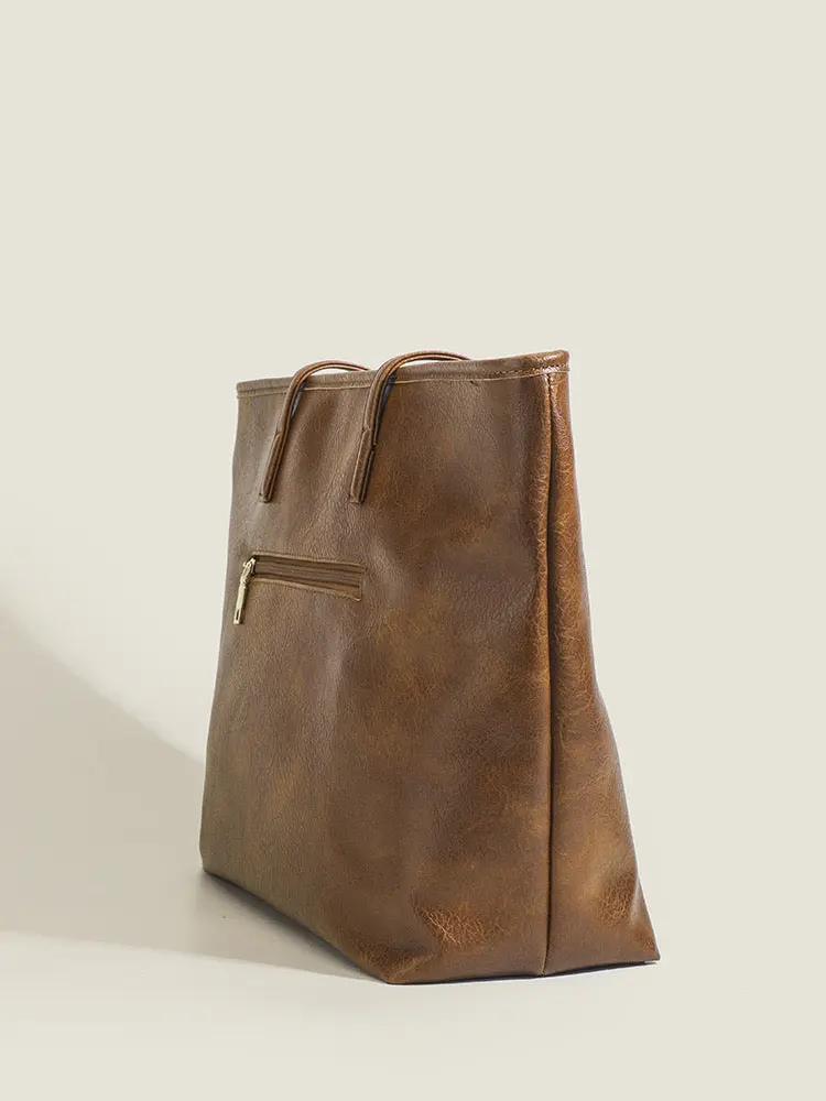 Vegan Leather Tote Bag for Larger Capacity and Style New Large-capacity Retro Tote Simple Com