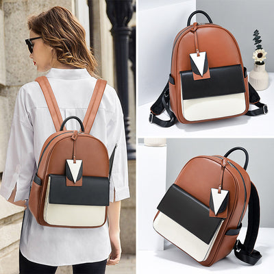 Vegan Leather Laptop Backpack - Large Capacity Stitching Style Stitching Style Backpack Laptop Large Ca