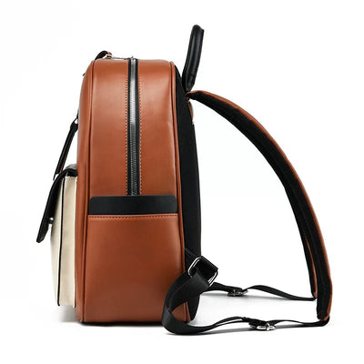 Vegan Leather Laptop Backpack - Large Capacity Stitching Style Stitching Style Backpack Laptop Large Ca