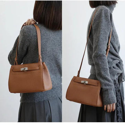 Lock Design Leather Bag - Genuine Leather Shoulder Crossbody Tote Bag Lock Design Leather Bag Genuine Leather Shoulder Bag Crossbody Bag Tote Bag
