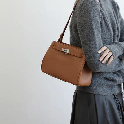 Lock Design Leather Bag - Genuine Leather Shoulder Crossbody Tote Bag Lock Design Leather Bag Genuine Leather Shoulder Bag Crossbody Bag Tote Bag