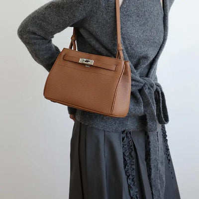 Lock Design Leather Bag - Genuine Leather Shoulder Crossbody Tote Bag Lock Design Leather Bag Genuine Leather Shoulder Bag Crossbody Bag Tote Bag