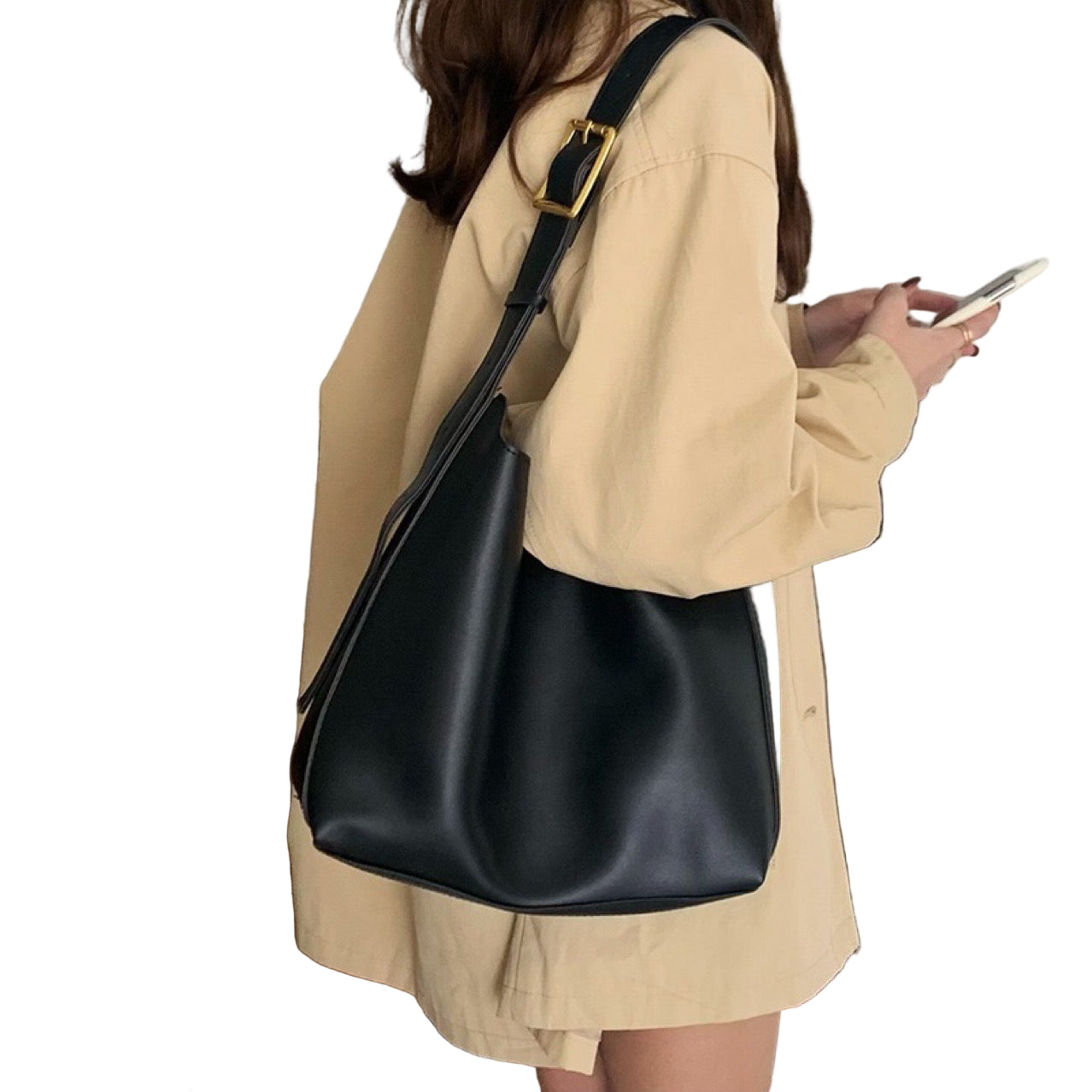 Vegan Leather Bucket Bag - Maillard Crossbody and Shoulder Bag 3 in 1 Fashion Women Anti-Theft Backpack