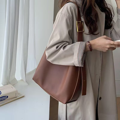Vegan Leather Bucket Bag - Maillard Crossbody and Shoulder Bag 3 in 1 Fashion Women Anti-Theft Backpack