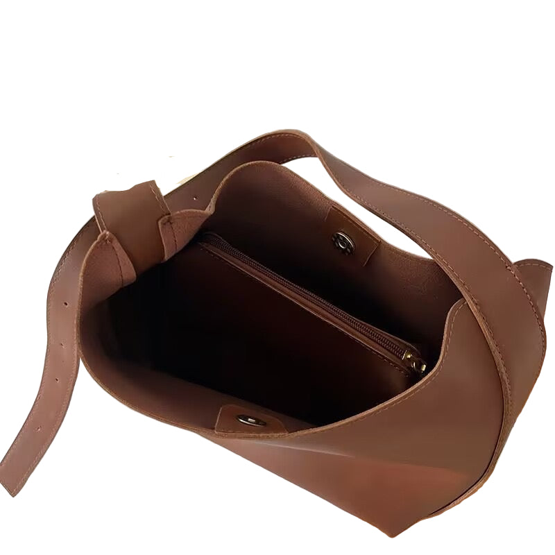 Vegan Leather Bucket Bag - Maillard Crossbody and Shoulder Bag 3 in 1 Fashion Women Anti-Theft Backpack