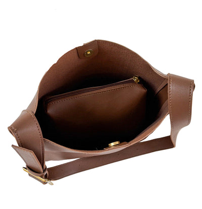 Vegan Leather Bucket Bag - Maillard Crossbody and Shoulder Bag 3 in 1 Fashion Women Anti-Theft Backpack
