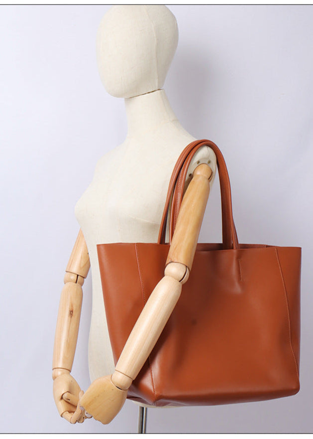 Genuine Leather Large Capacity Shopping Bag Shoulder Bag Tote Bag