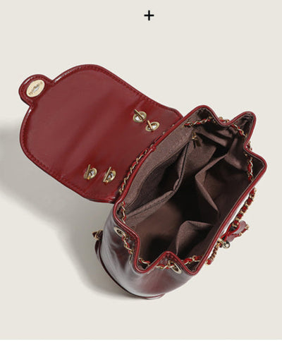 Vegan Leather Chain Backpack One Shoulder Bucket Bag