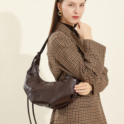 Genuine Leather Croissant Bag | Stylish Shoulder and Crossbody Design 3 in 1 Fashion Women Anti-Theft Backpack