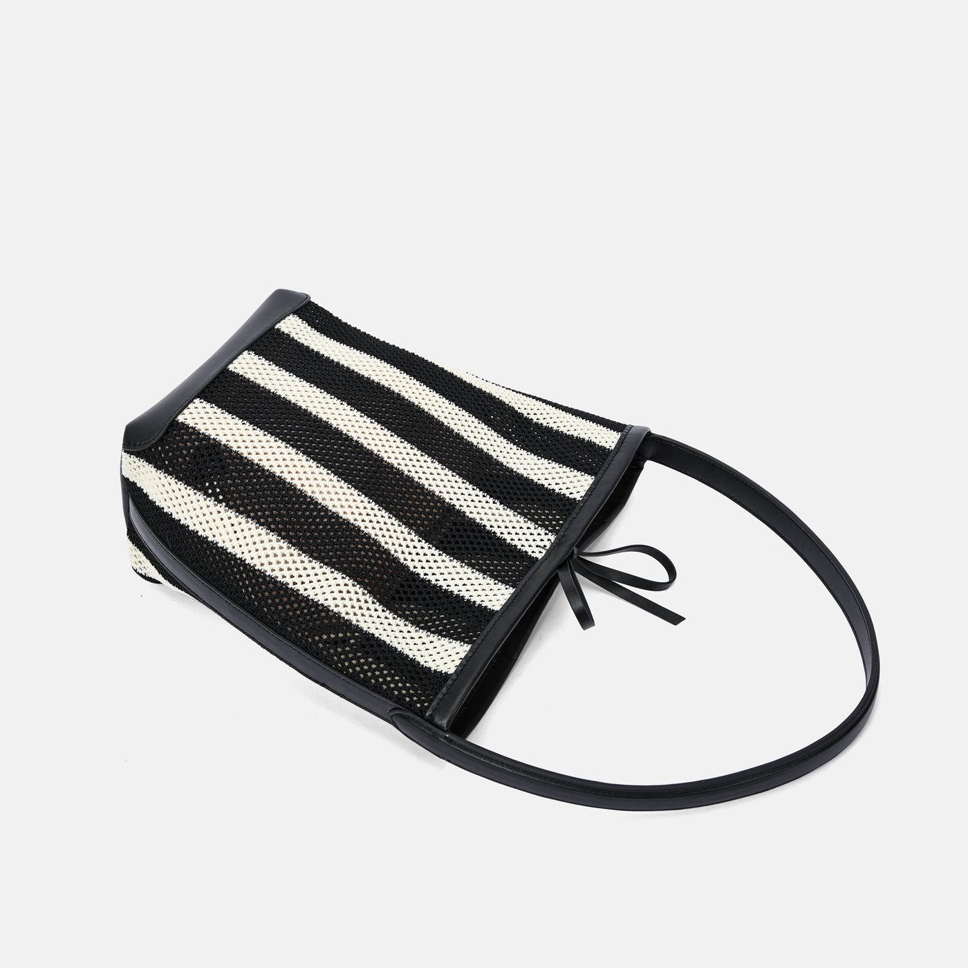 Cloth Shoulder Underarm Woven Fabric Women's Bag Black White Striped Bucket Bag