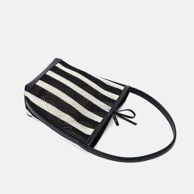 Cloth Shoulder Underarm Woven Fabric Women's Bag Black White Striped Bucket Bag