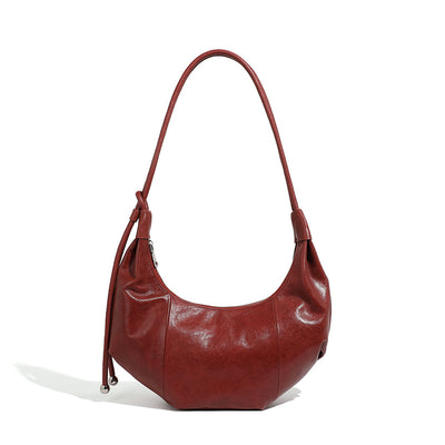 Genuine Leather Croissant Bag | Stylish Shoulder and Crossbody Design Wine Red 36x12x17cm 3 in 1 Fashion Women Anti-Theft Backpack